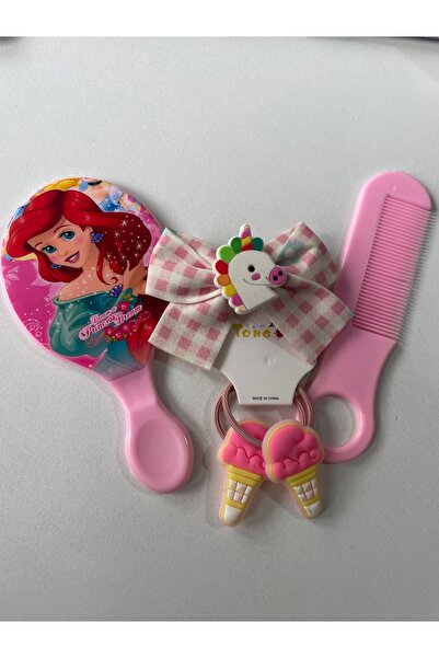 gazelorg PEMBE DENİZ KIZI PRENSES DESENLİ AYNA TARAK,UNİCORN KISKAÇLI TOKA VE...