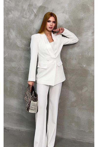 pembekurdelem White Satin Shawl Collar Jacket and Pants Set - Classic Fit