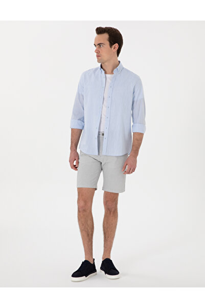 Pierre Cardin Gri Slim Fit Gofre Beli Lastikli Dokuma Şort 50305289-VR024