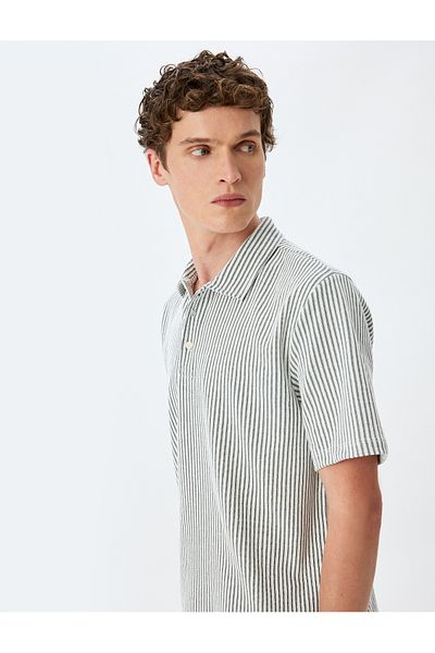 Koton Short Sleeve Striped Regular Fit Cotton Blend Polo Neck T-Shirt
