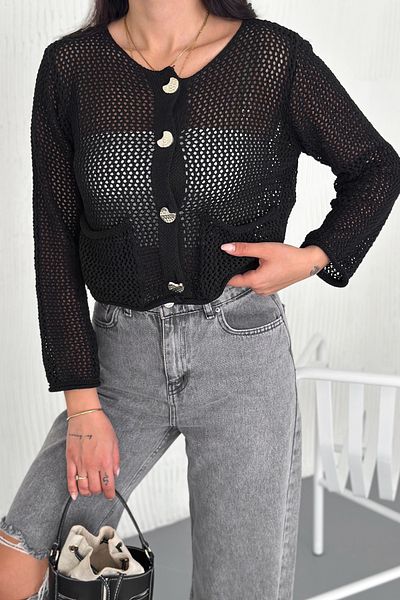 FEMELLE Cardigan de tricotaj cu nasturi, detaliat cu nasturi, negru, mărime standard