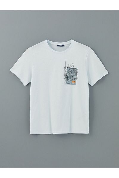 LC Waikiki New Season Crew Neck Κοντό μανίκι εμπριμέ χτενισμένο βαμβακερό ανδρικό Tisort - S5J813Z8