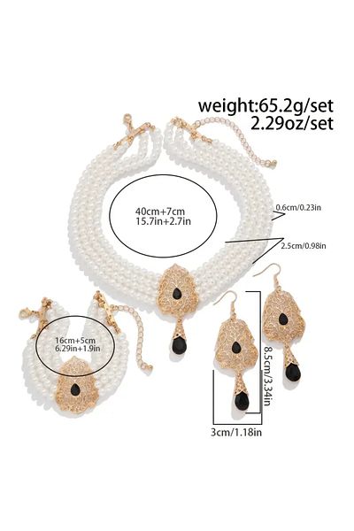 Monarque Gold Pearl Retro Exquisite Poor Earth Water Drop, Necklace, Bracelet and Earrings