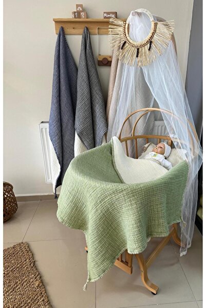 YASEMİNİNEVİ Yeşil Renk Müslin Bebek Yorganı Müslin Bebek Yatak Örtüsü