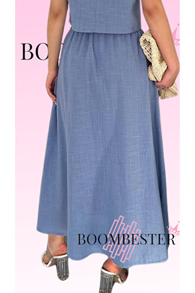 BoomBester Women's Buttoned Long Skirt 100% Linen - Bohemian Skirt