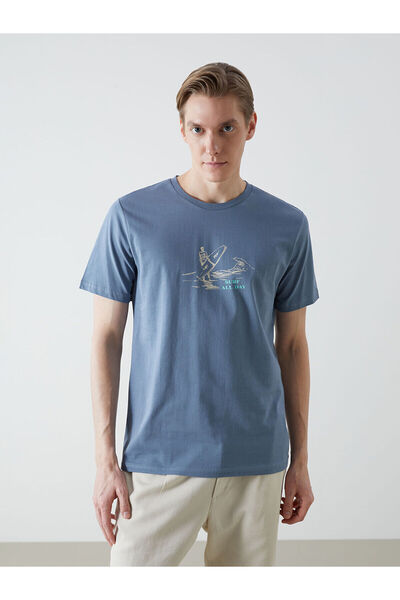 LC Waikiki طاقم الرقبة قصيرة الأكمام المطبوعة بتمشيط تي شيرت رجالي