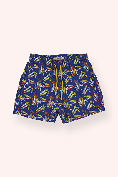 Panço Erkek Çocuk Sörf Tahtası Desenli Mavi Deniz Şortu