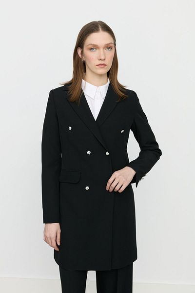 Nihan Red Coated Blazer Jacket - Black