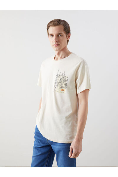 LC Waikiki New Season Crew Neck Κοντό μανίκι εμπριμέ χτενισμένο βαμβακερό ανδ...