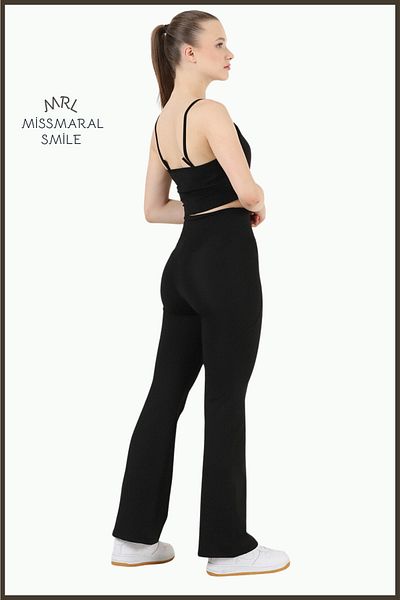 missmaral Women's Black Spanish Leg Leggings Double Pocket High Waist Recovery Black Bootcut105301