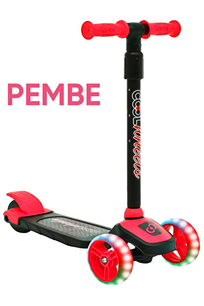 a v d a PEMBE Led Işıklı 3 Tekerlekli Yükseklik Ayarlı Twist Scooter