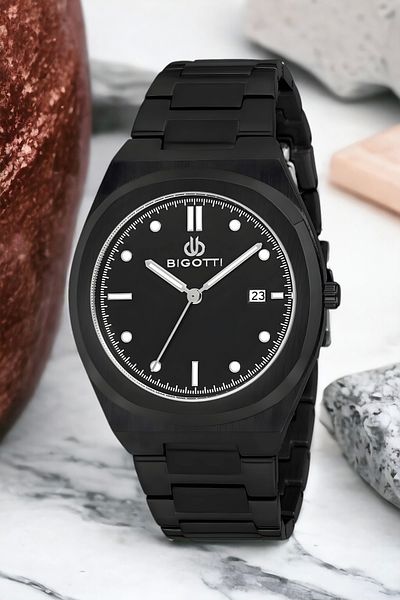 Bigotti Men's Wristwatch Bg.1.10164.3 - Black Steel Case, Cord Bracelet Gift Zmb010