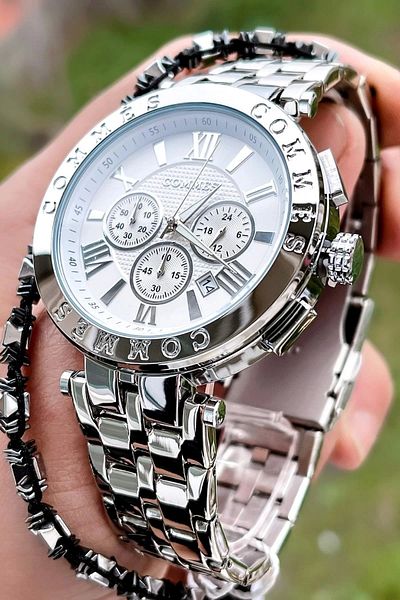 COMMES Men's Wristwatch Crono Functions Active Silver Color with Bracelet Gift