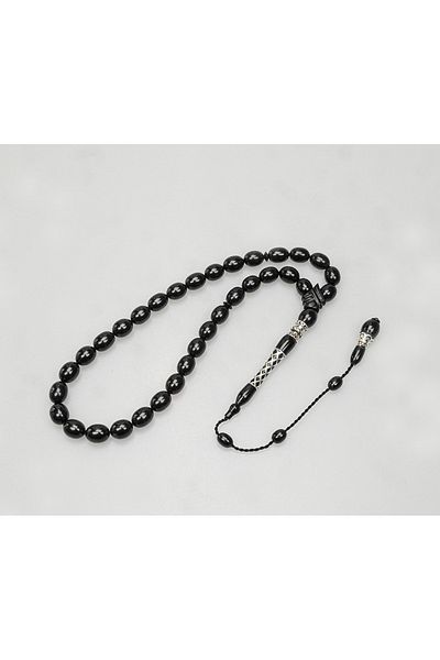 Skygo Oltu Stone Square Diamond Patterned Imame Silver Embroidered Plain Rosary