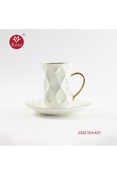 Rose CR-2323 - Rose tea set consisting of 6 cups and 6 saucers made of ceramic with distinctive modern engravings
