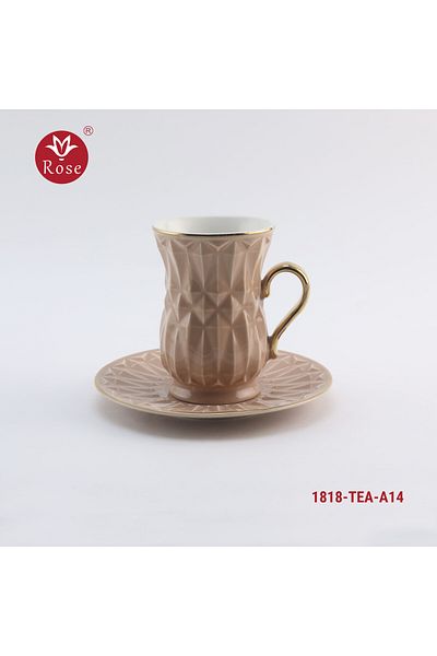 Rose CR-1818 - Rose tea set consisting of 6 cups and 6 saucers made of ceramic with distinctive modern engravings