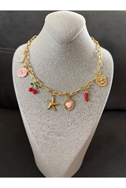 Home Yıldız ve Pembe Kalp Charm Detaylı Kolye