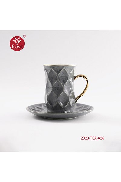 Rose CR-2323 - Rose tea set consisting of 6 cups and 6 saucers made of ceramic with distinctive modern engravings