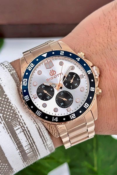Bigotti Milano Luxury Men's Wristwatch Rose Steel Strap Steel Case Functions Active Zmb009