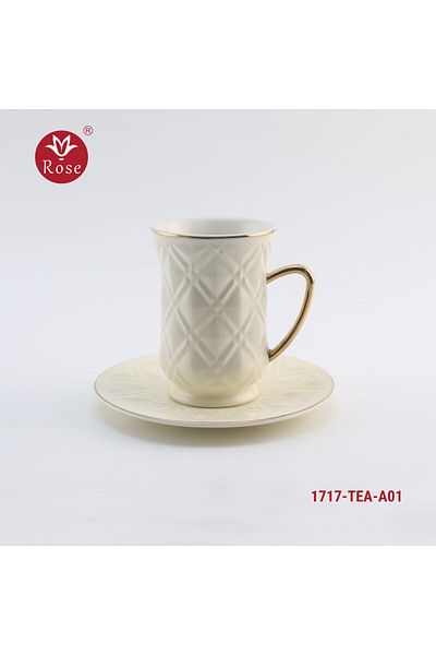 Rose CR-1717 Rose tea set consisting of 6 cups and 6 saucers made of ceramic with distinctive modern engravings