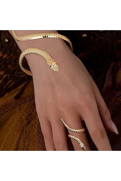 beynaaksesuar Gold Plated Snake Bracelet and Ring Set Gift for Lover Gift for Mother
