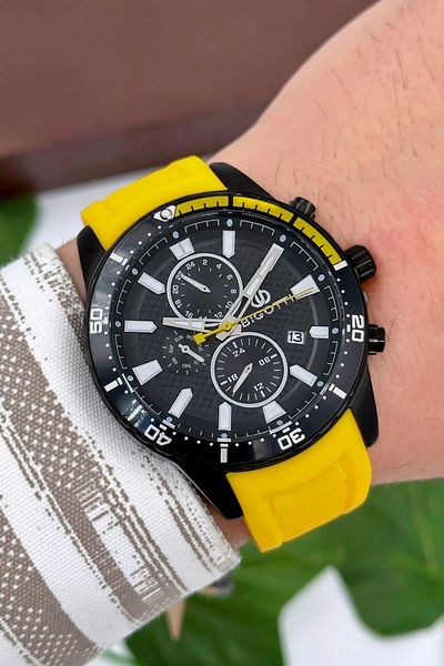 Bigotti Milano Luxury Men's Wristwatch Yellow Silicone Strap Steel Case Functions Active Zmb004
