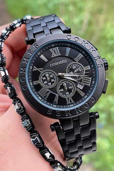 COMMES Men's Wristwatch Crono Functions Active Black Color with Bracelet Gift