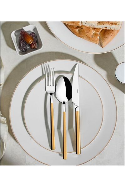 Nehir dalyan gold 60 piece fork spoon set 18/10 stainless steel 12 seater