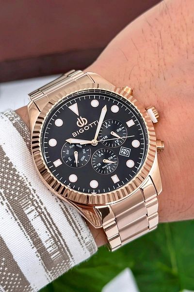 Bigotti Milano Luxury Men's Wristwatch Rose Steel Strap Steel Case Functions Active Zmb007