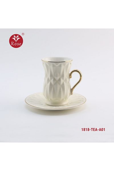 Rose CR-1818--Rose tea set consisting of 6 cups and 6 saucers made of ceramic with distinctive modern engravings