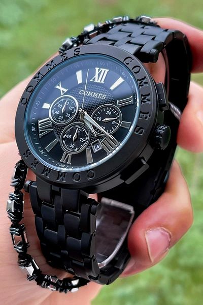 COMMES Men's Wristwatch Crono Functions Active Black Color with Bracelet Gift