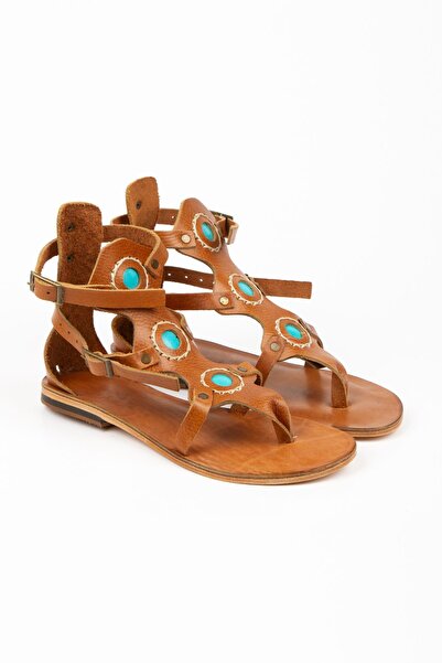 inyola Kadın Hakiki Deri Taş Detaylı Bodrum Sandalet 6264