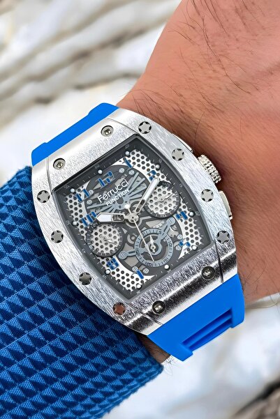 Ferrucci Mavi Renk Silikon Kordon FCF.03258FS.07 Function Erkek Kol Saati+Bileklik zmfer156