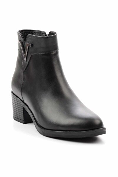 Bambi Siyah Hakiki Deri Kadın Bot & Bootie K02531230603