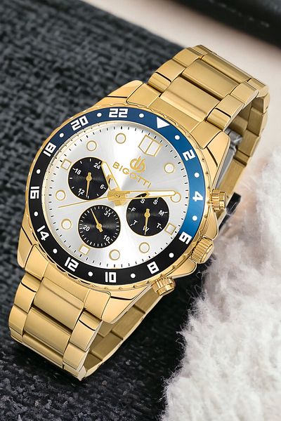 Bigotti Gold Color Function Men's Wristwatch - Steel Case and Cord Bracelet Gift Zmb013