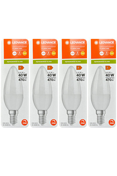 Osram (4 Adet) Ledvance 4,9W (40W) 2700K (Sarı Işık) Dim Edilebilir E14 Duylu (İnce Duy) Led Mum Ampul