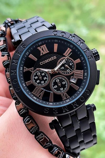 COMMES Men's Wristwatch Crono Functions Active Black Color with Bracelet Gift