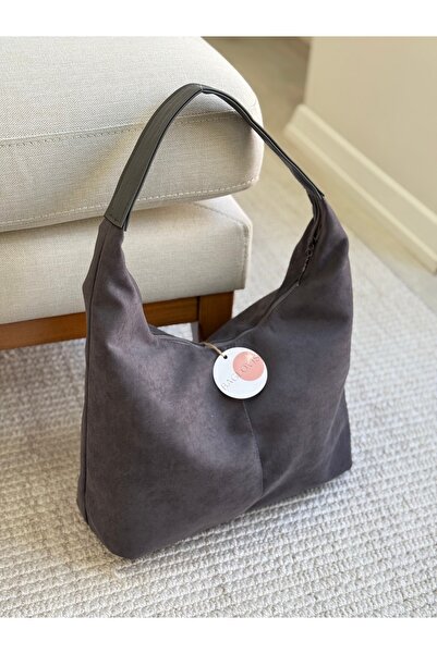 BAGLOVİS New Season Large Casual Gray Suede Shoulder Bag