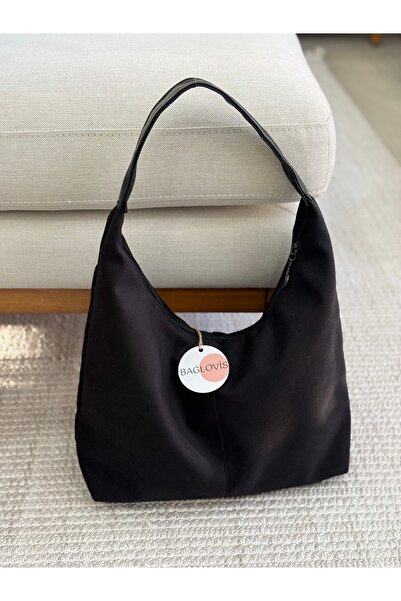 BAGLOVİS YENİ SEZON BÜYÜK SALAŞ SİYAH SÜET OMUZ ÇANTASI