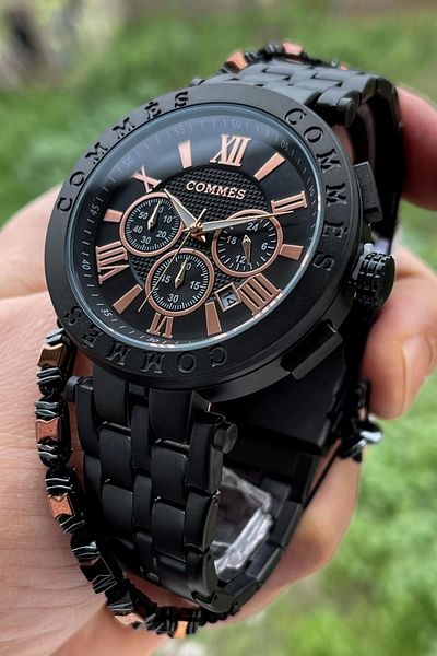 COMMES Men's Wristwatch Crono Functions Active Black Color with Bracelet Gift