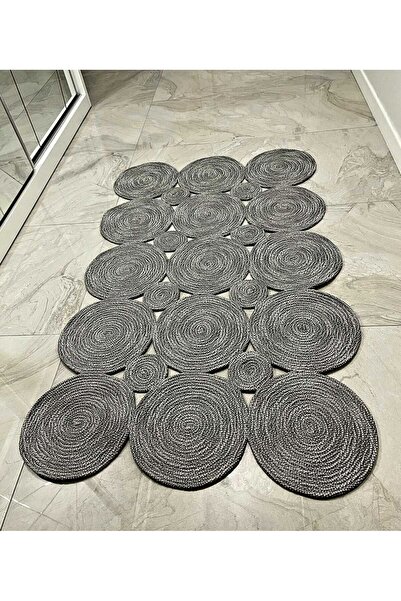 Yağlıoğlu Tekstil Gri Dikdörtgen Jut Multi Örgü Halı Hasır Kilim Mutfak Balkon Banyo Halısı