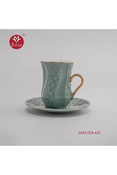 Rose CR-2424 - Rose tea set consisting of 6 cups and 6 saucers made of ceramic with distinctive modern engravings
