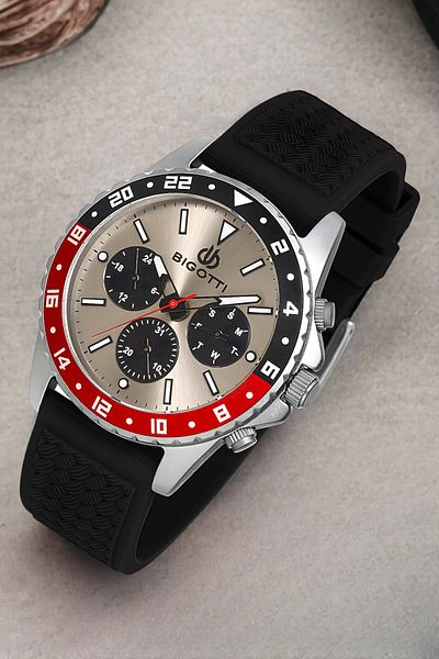 Bigotti Men's Function Wristwatch - Black/Silver Color, Steel Case, Silicone Band Zmb014