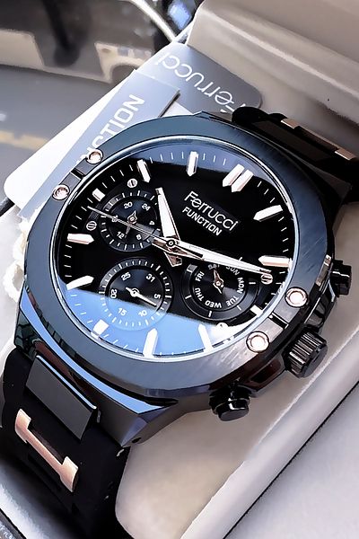 Ferrucci Function Men's Wristwatch 3 ATM Waterproof Black Color Silicone Cord Bracelet Gift Cbk581