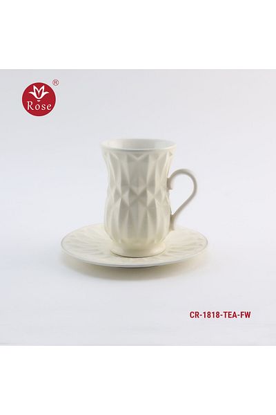 Rose CR-1818 - Rose tea set consisting of 6 cups and 6 saucers made of ceramic with distinctive modern engravings