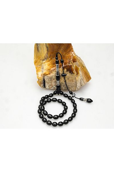 Skygo Oltu Stone Thick Line İmame Nakkaş Silver Processing Plain Rosary