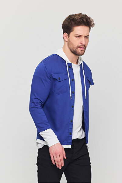 YXC Men's Slim Fit Slim Fit Hooded Detailed Denim Shirt