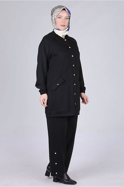 Moda Rosa 25K3537 - Black - Large Size Hijab Modal Fabric Trousers Suit
