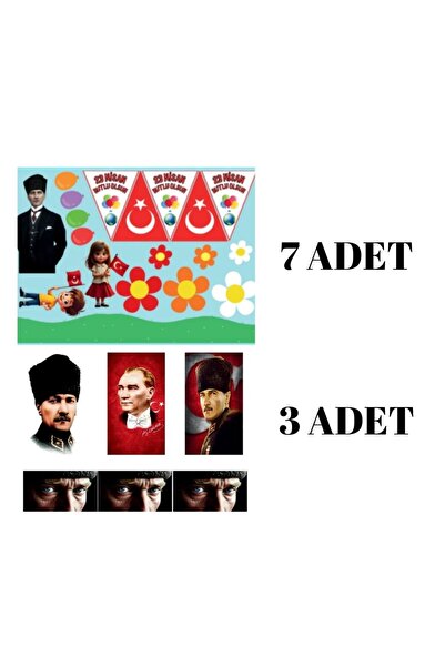 OKULUMUZ ŞENLENSİN 23 NİSAN CAM SÜSÜ (7 Lİ) + ATATÜRK POSTER SETİ (3LÜ) SET