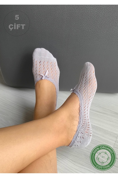 Onouqo Γυναικείες κάλτσες μπαλαρίνας 5 ζευγαριών μωβ δαντέλα με βαμβακερό φιόγκο